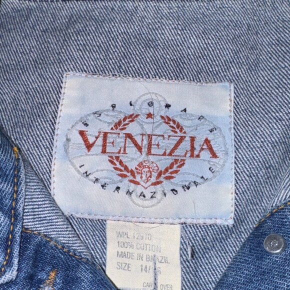 Venezia Jean Jacket size 14 / 16 asian design patches like new women - I1297 - Picture 6 of 13
